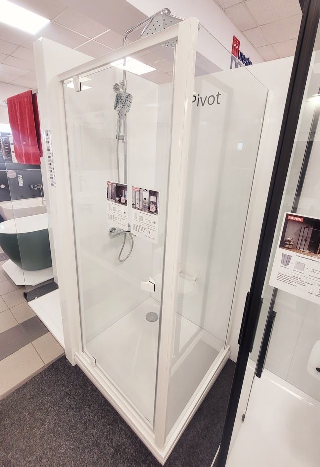 Dušo kabina Ravak Pivot PDOP1-90+PSS-90, balti profiliai, skaidrus stiklas