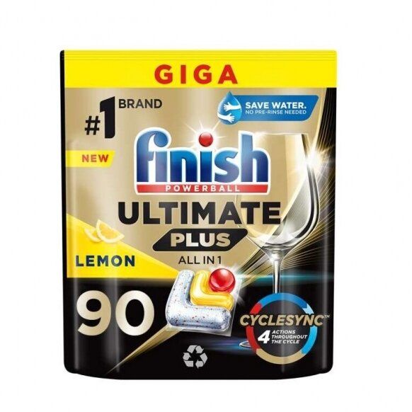 Kapsulės indaplovėms FINISH Allin1 Ultimate Plus 90vnt. Lemon, 5908252011025