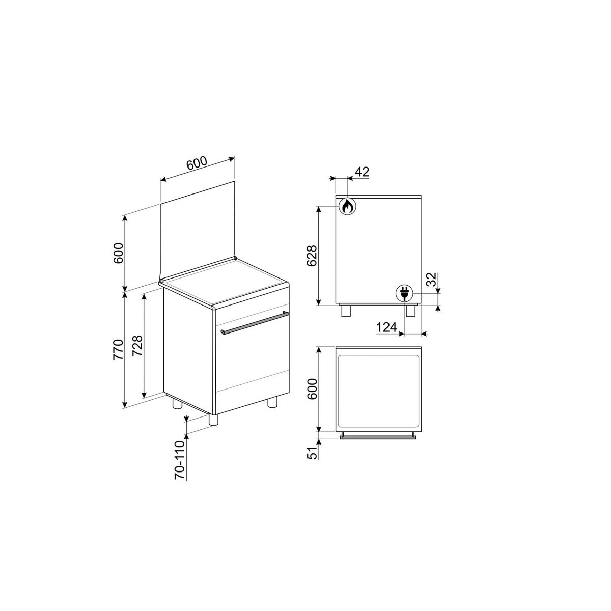 SMEG dujinė viryklė su elektrine orkaite CX68MDS8