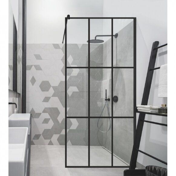 Dušo sienelė Brasta Glass Nero Cube Ema 80 cm, juodas profilis, skaidrus stiklas