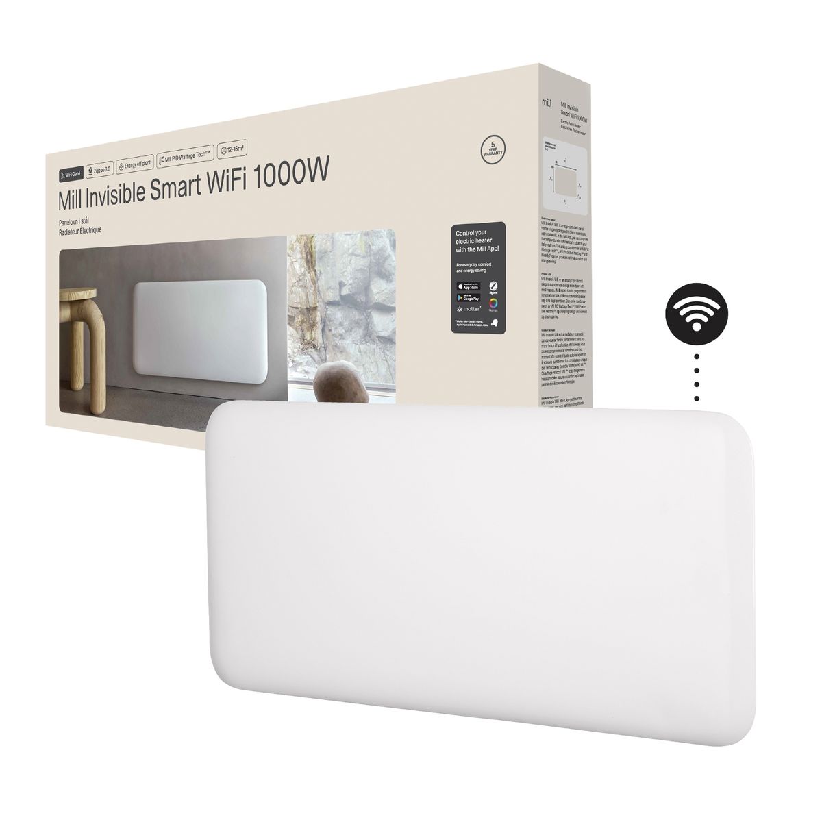 Elektrinis šildytuvas Mill PA1000WIFI4, 1000 W | patalpoms 12-16 m², IPX4, 60 mėn garantija