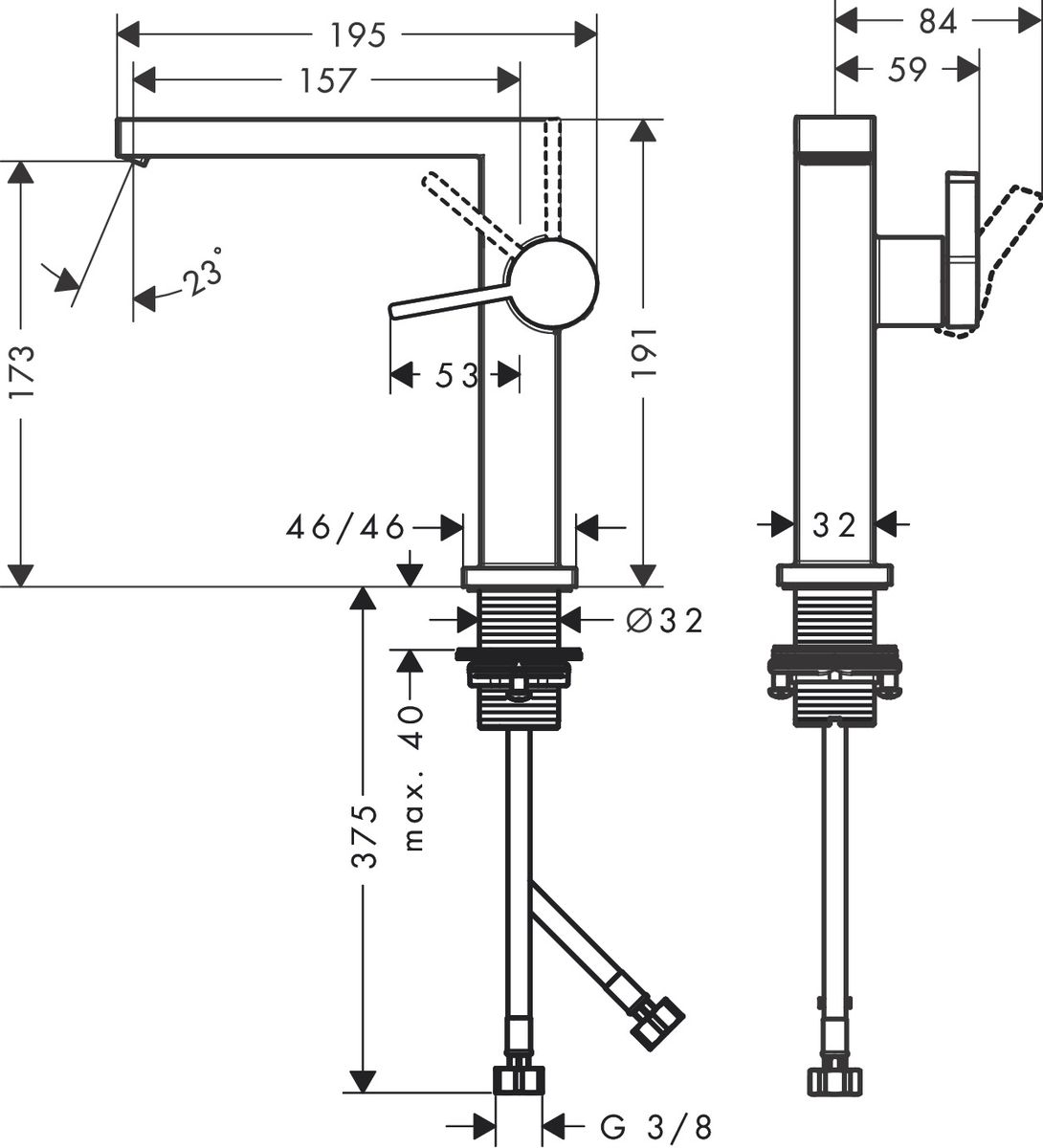 Praustuvo maišytuvas Hansgrohe Tecturis E 150 be dugno vožtuvo, juoda matinė, 73041670