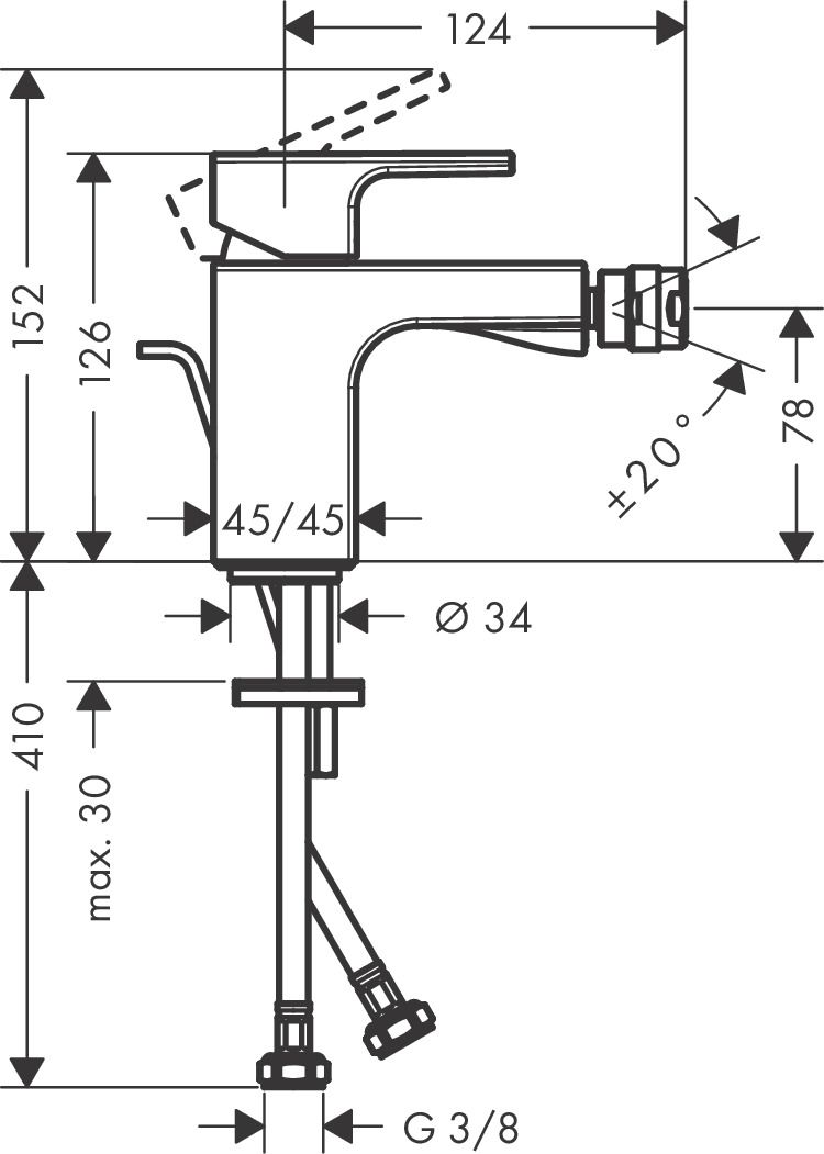 Bidė maišytuvas Hansgrohe VERNIS SHAPE su dugno vožtuvu, mat. juodas 71211670