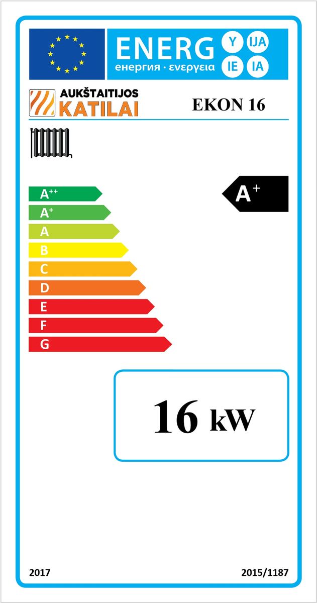 Kieto kuro katilas EKON+E, apatinio degimo, 16kW, su orapūte, valdikliu ir dūmų temperatūros davikliu