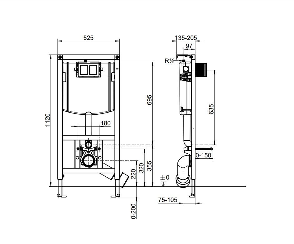 Komplektas: rėmas Villeroy & Boch ViConnect su balta plokštele ir unitazas Villeroy & Boch Subway 2.0 Rimless su Soft Close dangčiu