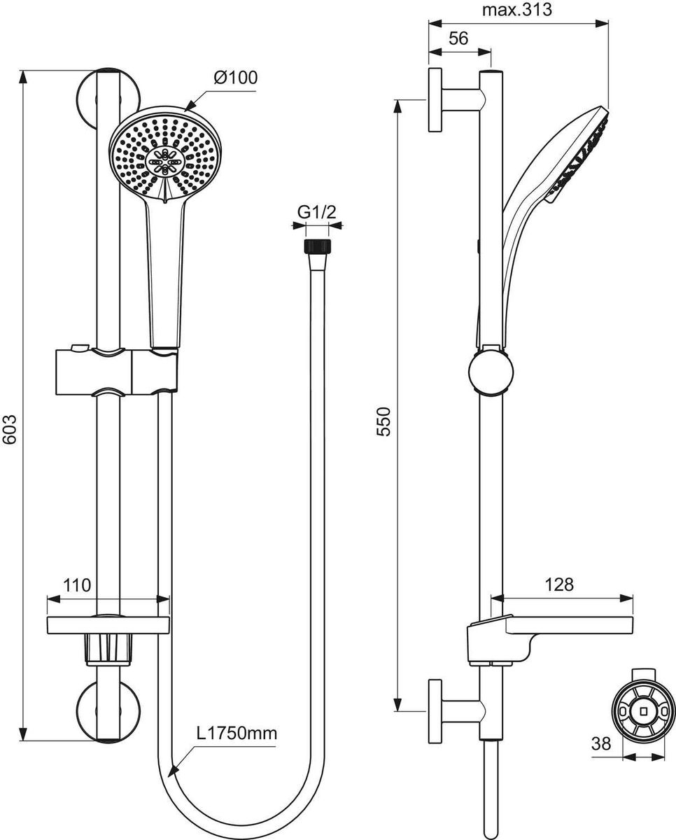 Dušo komplektas Ideal Standard Idealrain, chromas, B9415AA