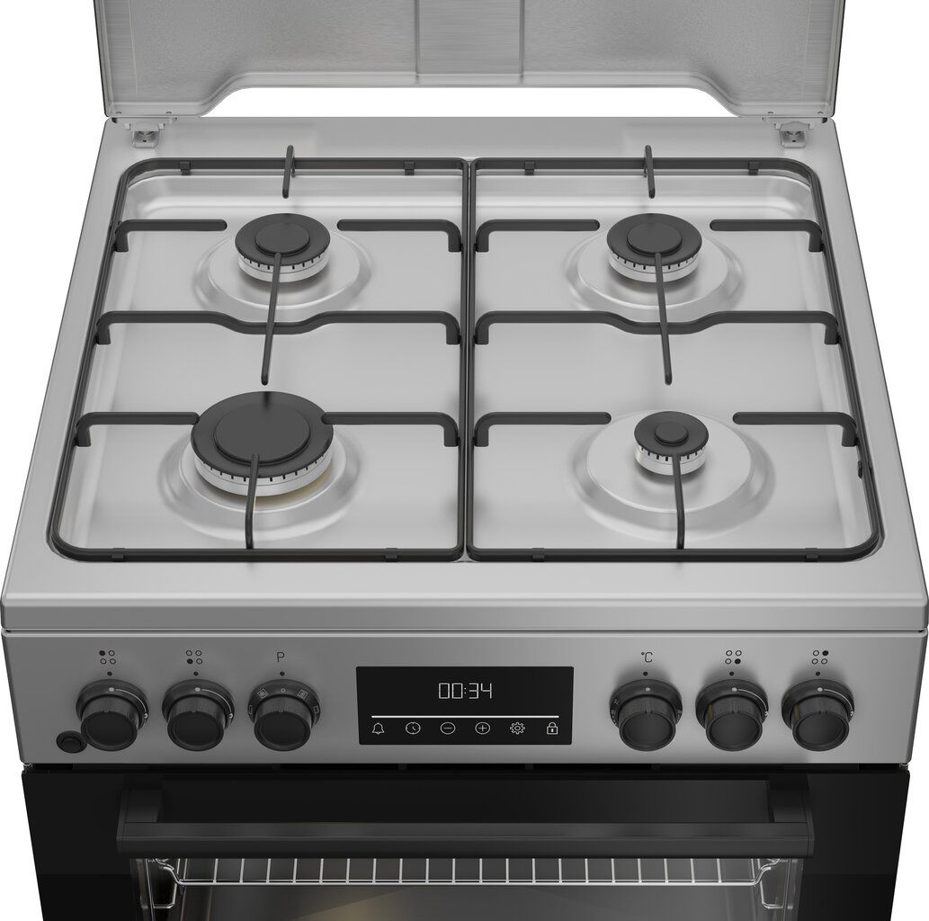 Dujinė 60 cm pločio viryklė BEKO FBM62320SDS su elektrine orkaite, pilkos sp.