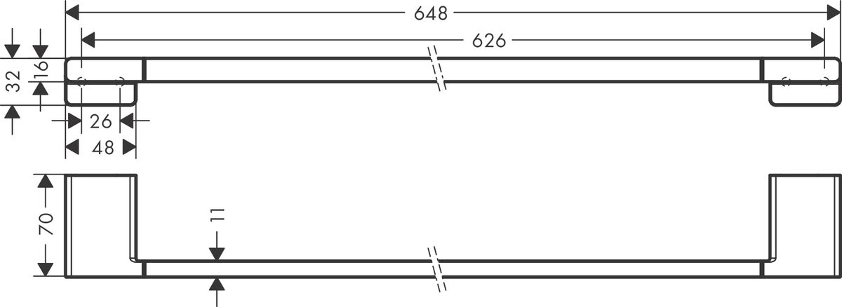 Rankšluosčių laikiklis HANSGROHE AddStoris Q 64.8 cm, chromas, 41747000 Rankšluosčių laikiklis HANSGROHE AddStoris Q 64.8 cm, chromas, 41747000