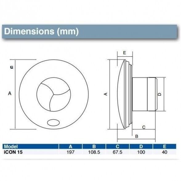 Ventiliatorius AirFlow iCON 15 Ø100mm 68 m3/val