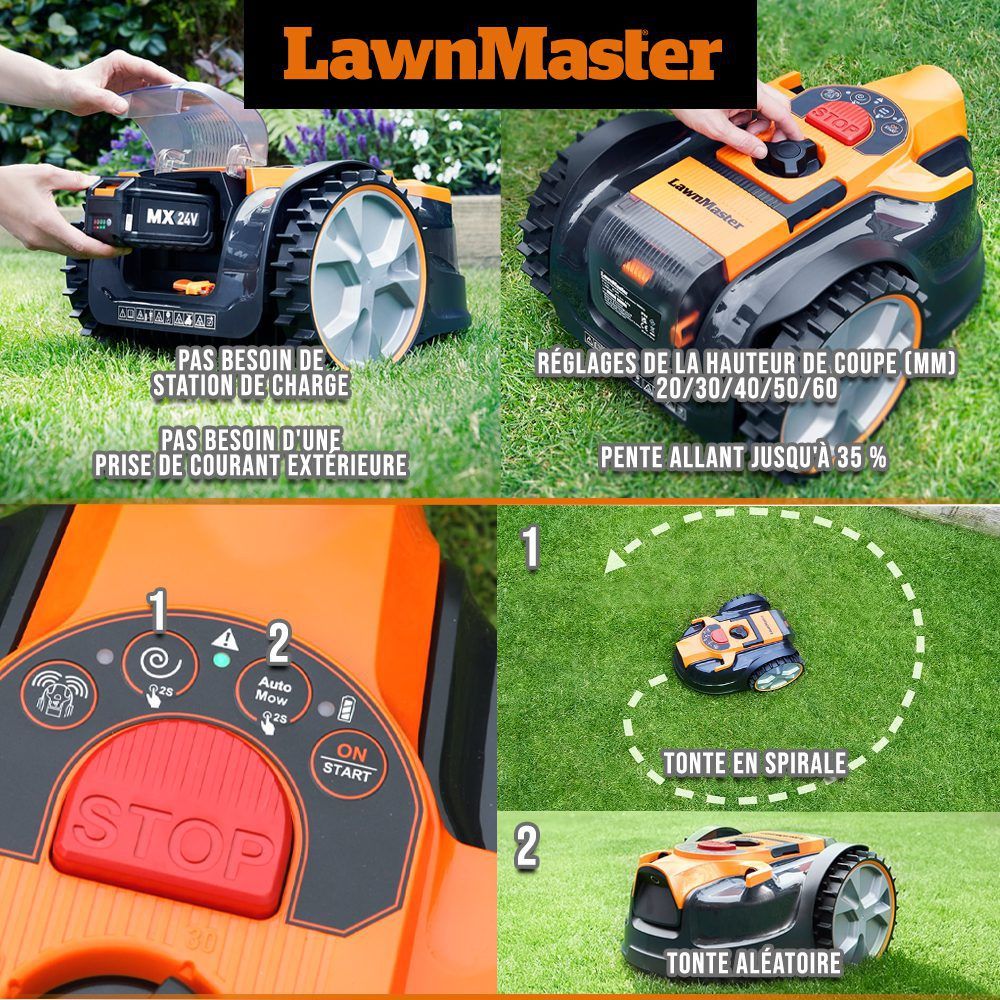 Belaidis vejos pjovimo robotas Lawnmaster 24 V, 4 Ah,250m2 Belaidis vejos pjovimo robotas Lawnmaster 24 V, 4 Ah,250m2