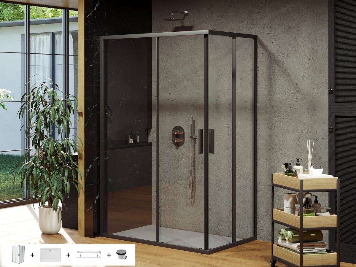 Dušo kabinos komplektas Ravak SET 19L - BLSRV2K+BLSRV2K 80x120, juoda+stiklas Transparent Dušo kabinos komplektas Ravak SET 19L - BLSRV2K+BLSRV2K 80x120, juoda+stiklas Transparent