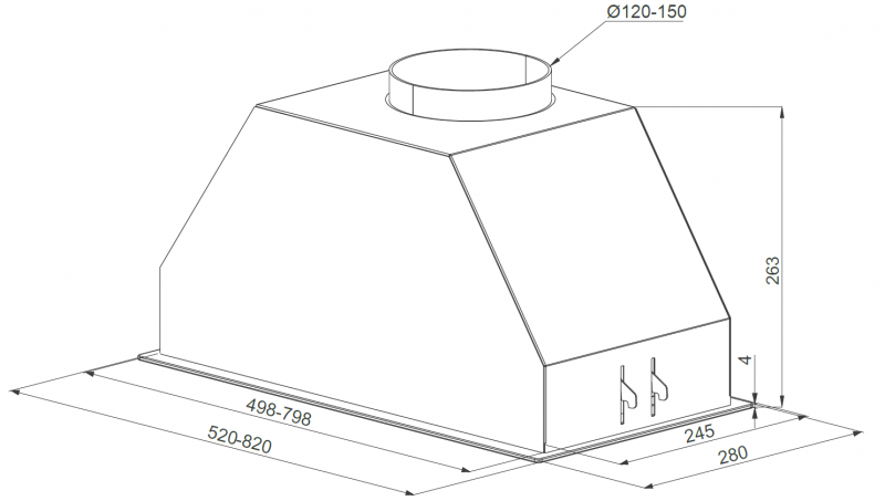 Įmontuojamas 52 cm pločio gartraukis Schlosser GLD52WH1000A (FULL GLASS), baltas