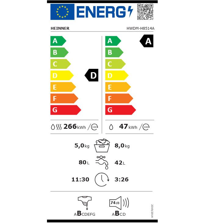Skalbimo mašinų džiovyklė HWDM-H8514A HEINNER Skalbimo mašinų džiovyklė HWDM-H8514A HEINNER