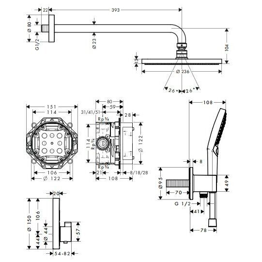 Potinkinis dušo komplektas Hansgrohe Raindance S, chromas 27951000