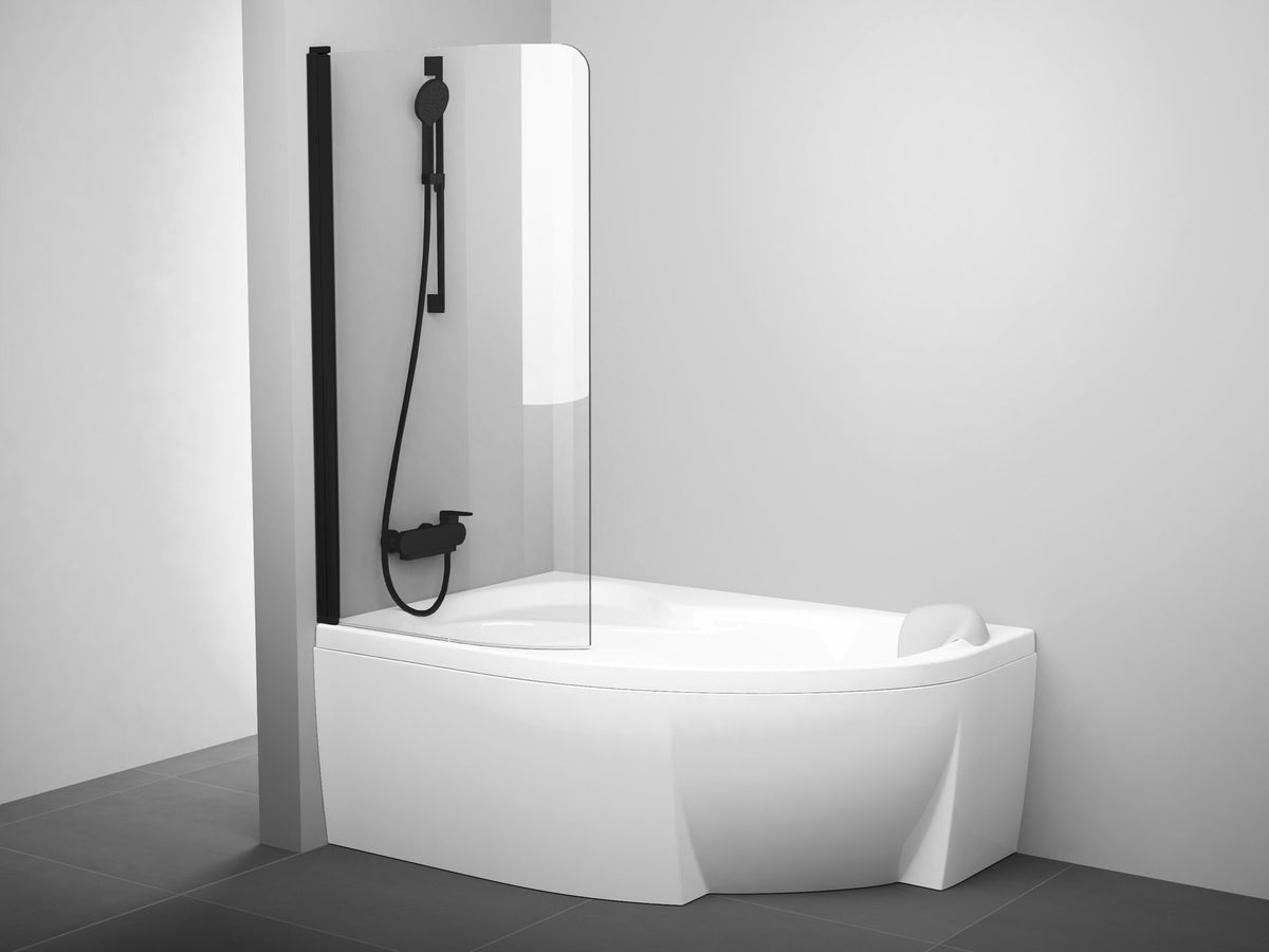 Vonios sienelė Ravak CVSK1 Rosa 160/170 K juoda+stiklas Transparent, 7QLS0300Y1