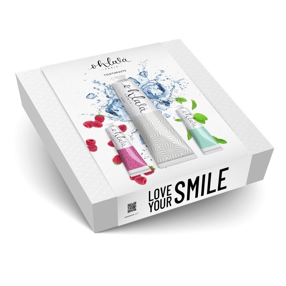 Kelioninis rinkinukas Ohlala dantų pastos Whitening 75ml + Fresh Mint 15ml + Rasberry Mint 15ml, 3770015508309
