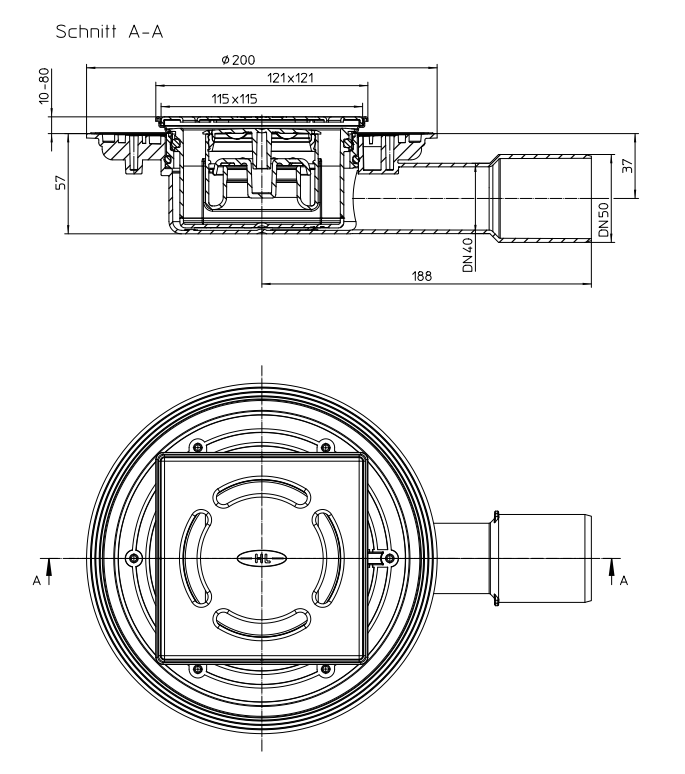 Trapas vidaus patalpoms DN40/50 horizontalus su sifonu, HL90Prblue-3000