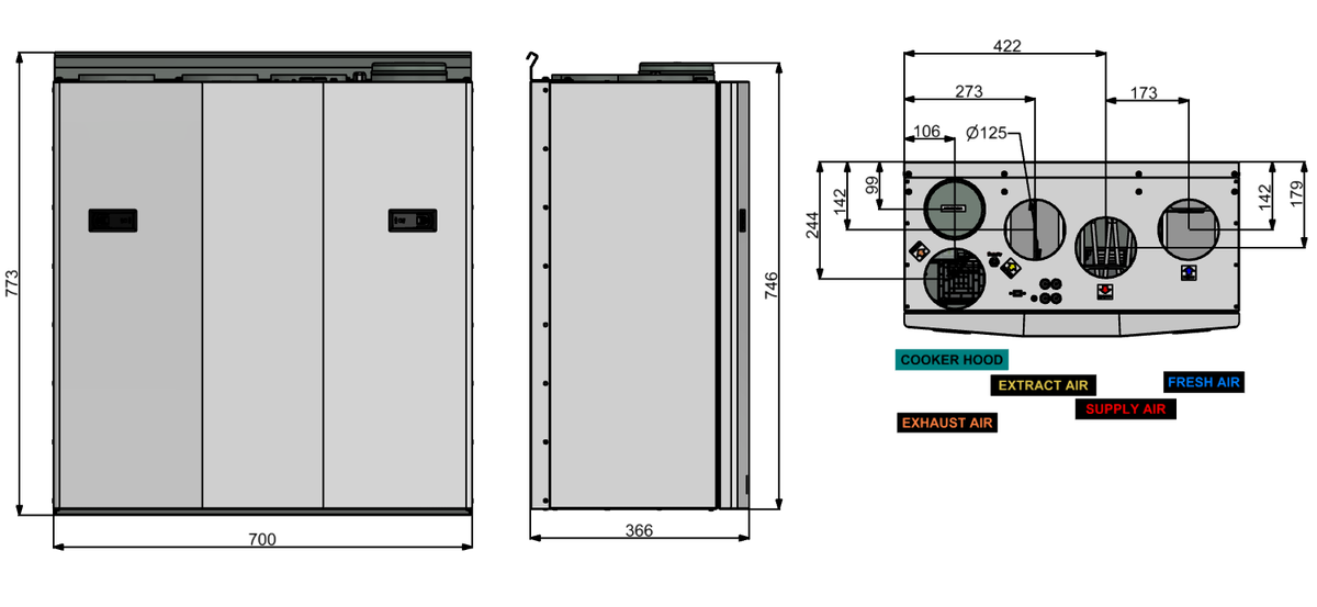 Rekuperatorius ENSY InoVent AHU-300BH vert. deš. p. 275m³/h. Komplekte valdiklis su WI-FI