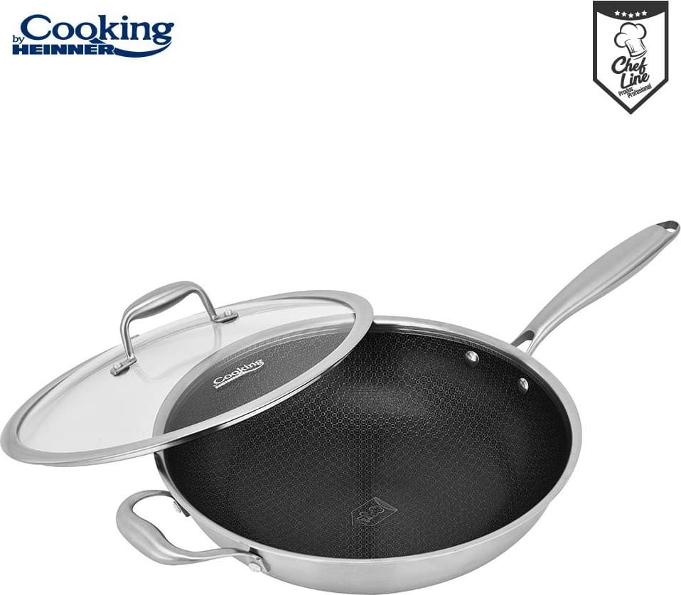 Wok keptuvė su dangčiu nerūdijančio plieno su keramikos danga 4.5L 30x8.5cm HR-MRK-28W HEINNER Wok keptuvė su dangčiu nerūdijančio plieno su keramikos danga 4.5L 30x8.5cm HR-MRK-28W HEINNER