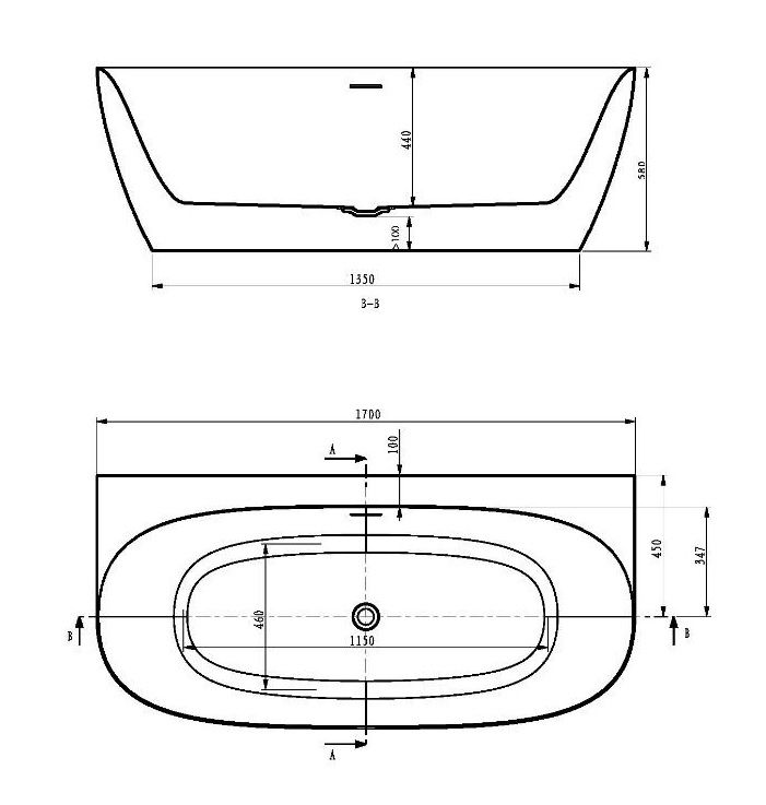 Pastatoma vonia Riho Omega Back2Wall 170x80 cm su sifonu Pastatoma vonia Riho Omega Back2Wall 170x80 cm su sifonu