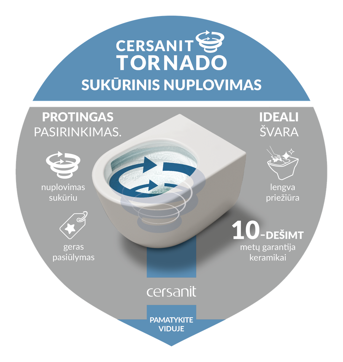 WC puodas pakab. su soft close dangčiu CERSANIT DESSE Vortex S4024-001