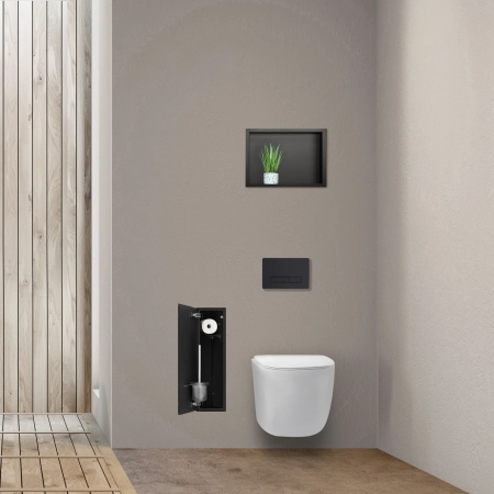 Potinkinė WC šepečio lentyna Balneo Wall Box Brush "L" Left - kairės pusės, juodas stiklas B0401020505-02