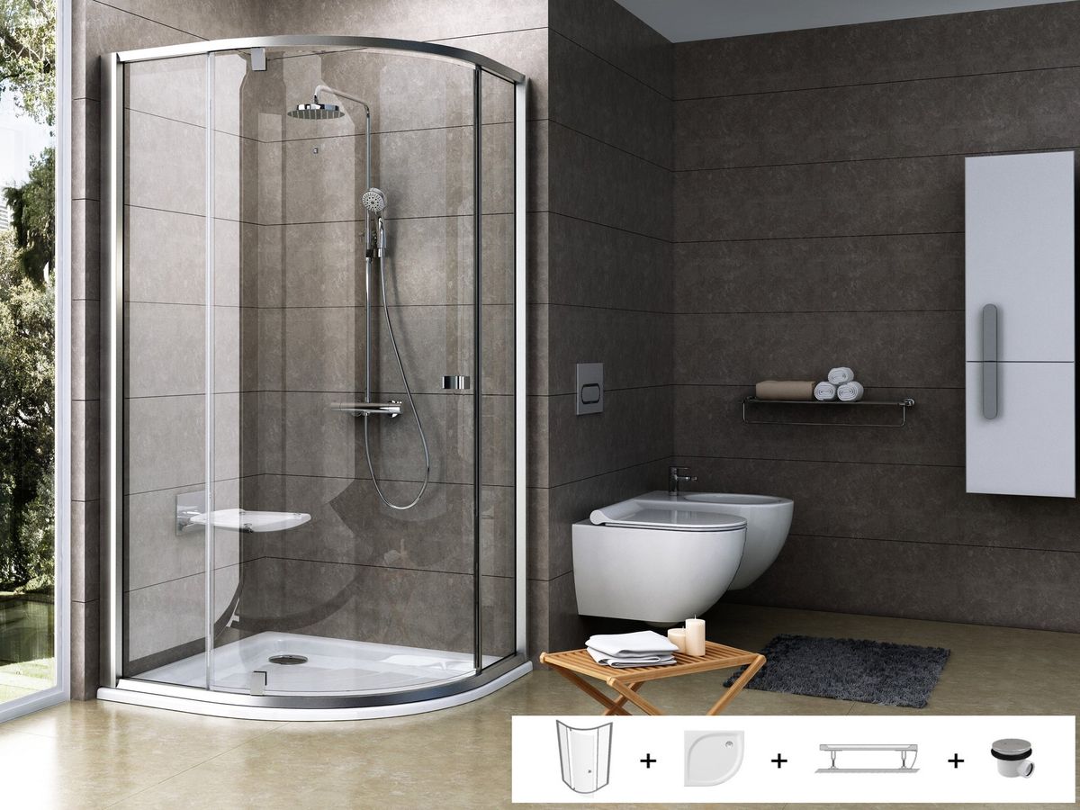 Dušo komplektas 5 in 1 Ravak SET18 - PSKK3 90x90 komplektas, satinas+Transparent SET18