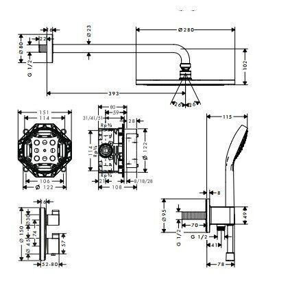 Potinkinis dušo komplektas Hansgrohe Croma, chromas 27954000