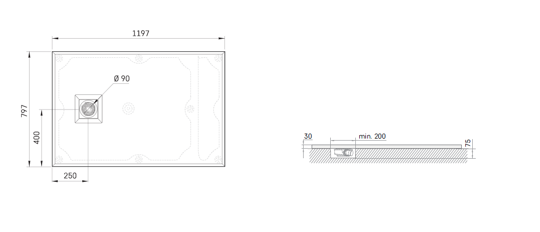 Akmens masės dušo padėklas PAA Lettera 80x120 cm (be panelio) Akmens masės dušo padėklas PAA Lettera 80x120 cm (be panelio)