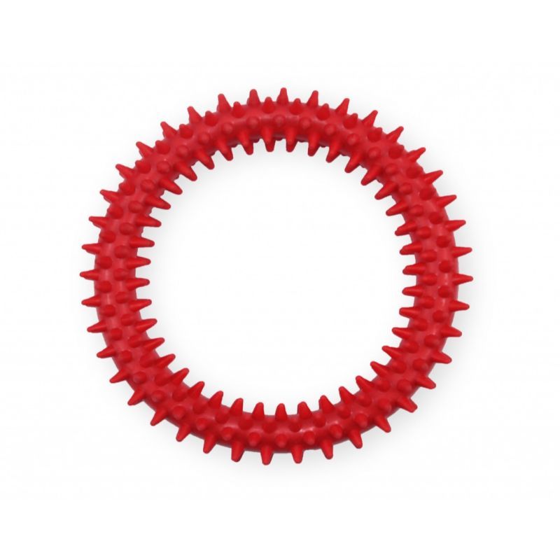 PET NOVA DENTAL raudonas spygliuotas žiedas 12.5cm 3vnt, TPR-DENTRING-RE