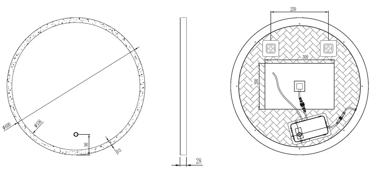Apvalus vonios veidrodis Normandy 60 su LED apšvietimu, M3051TDCA