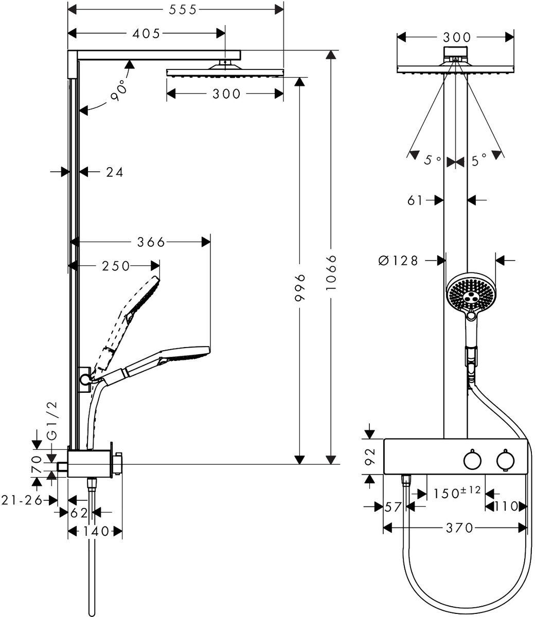 Dušo sistema HANSGROHE Raindance E 300 1jet EcoSmart su ShowerTablet 350 termostatu, chromo, 27362000 Dušo sistema HANSGROHE Raindance E 300 1jet EcoSmart su ShowerTablet 350 termostatu, chromo, 27362000