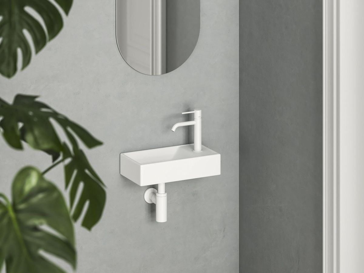 Praustuvas Veda Ravak Wall 40 D Mini, su skyle maišytuvui, baltas matinis, XJXPE240000 Praustuvas Veda Ravak Wall 40 D Mini, su skyle maišytuvui, baltas matinis, XJXPE240000