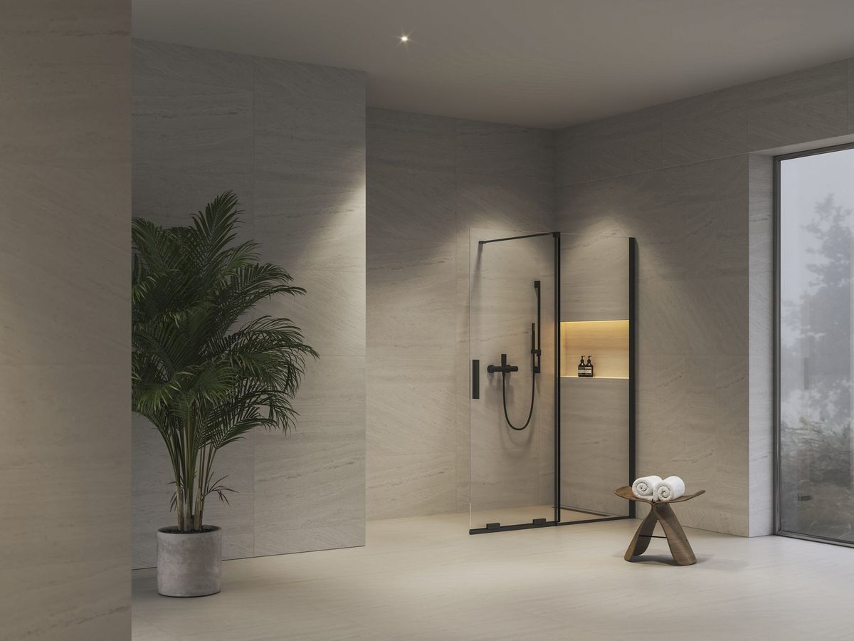 Dušo sienelė Ravak Walk-In Roll ROWI 100x120 cm, juodu profiliu, X9WVG0300Z1 Dušo sienelė Ravak Walk-In Roll ROWI 100x120 cm, juodu profiliu, X9WVG0300Z1