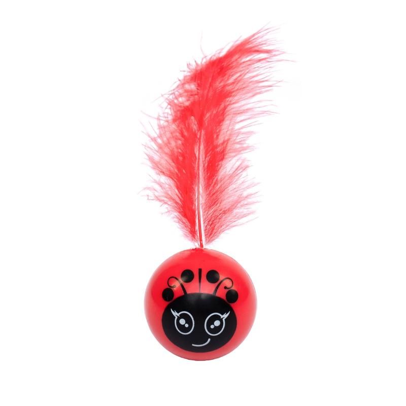 PET NOVA Plastic Ball kamuoliukas su plunksna 3vnt, CAT-CRAZYBALL