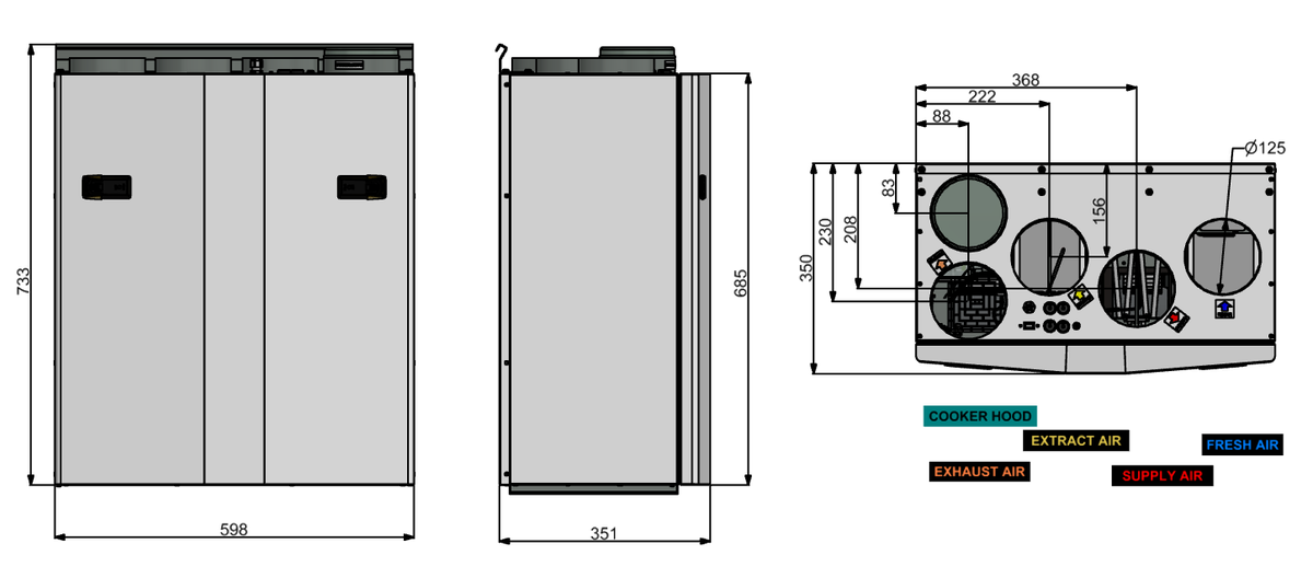 Rekuperatorius ENSY WAVE 200H vert. deš.p. su Wi-Fi ir Bluetooth valdikliu