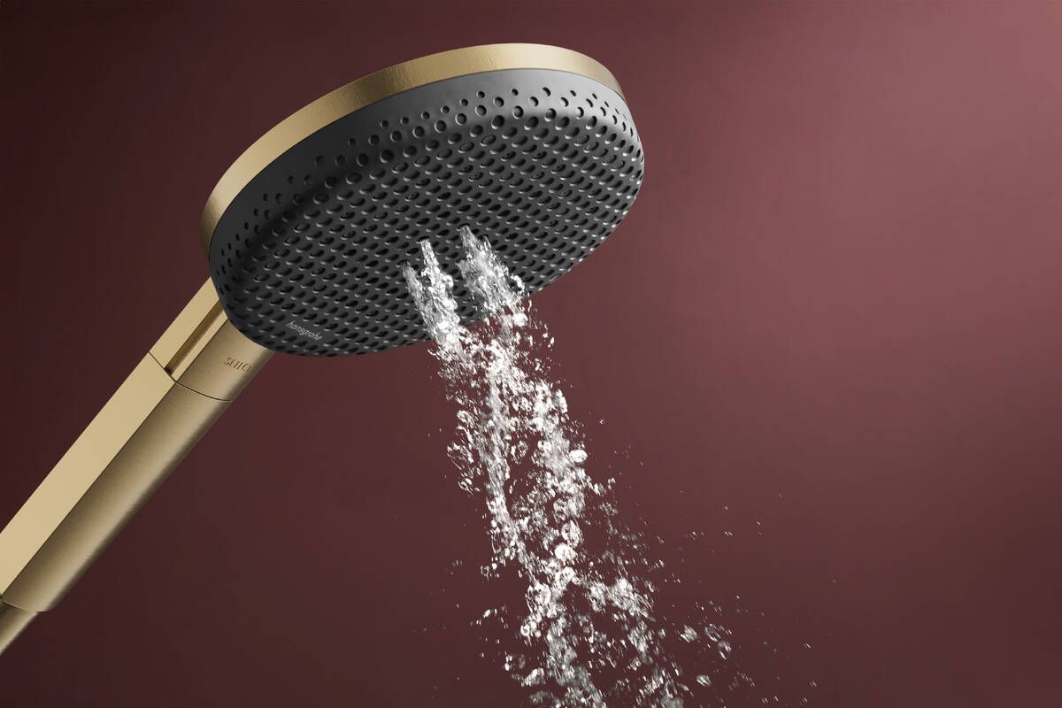 Hansgrohe Raindance Alive Select S dušo komplektas su laikikliu, Brushed Bronze 125 mm, 3 srovių, EcoSmart, Designflex tekstilinė žarna 160 cm, 24611140