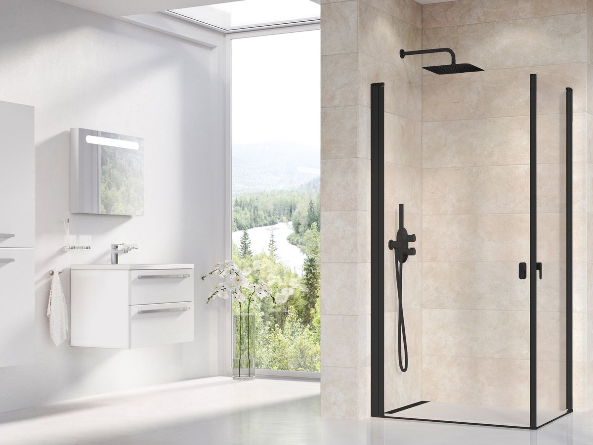 Dušo kabina Ravak CRV1 90, juoda+stiklas Transparent, 1QV70301Z1