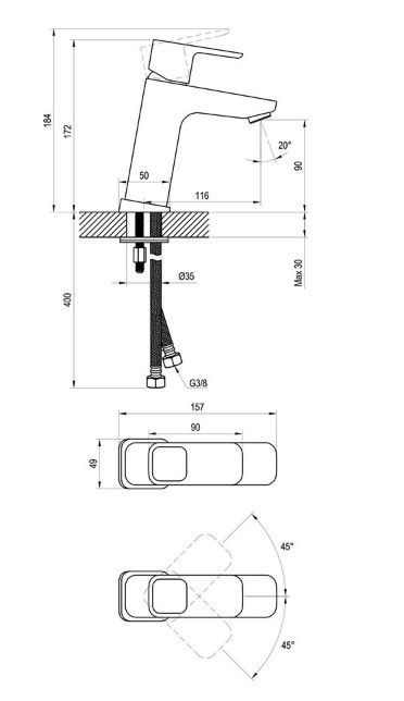 Maišytuvas praustuvui TD be dugno vožtuvo, chromas, X070062 Maišytuvas praustuvui TD be dugno vožtuvo, chromas, X070062