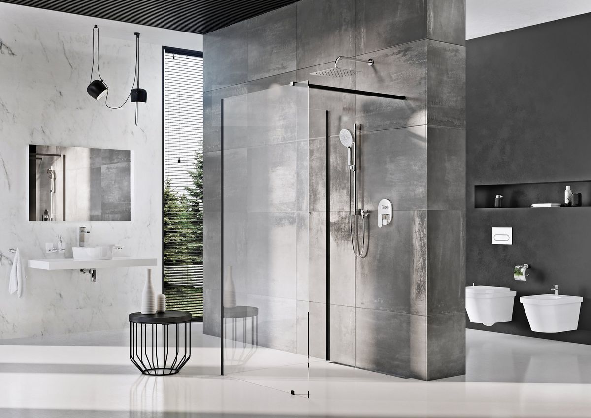 Dušo kabina Ravak Walk-In Corner 120x80, juoda+stiklas Transparent GW1CG4300Z1