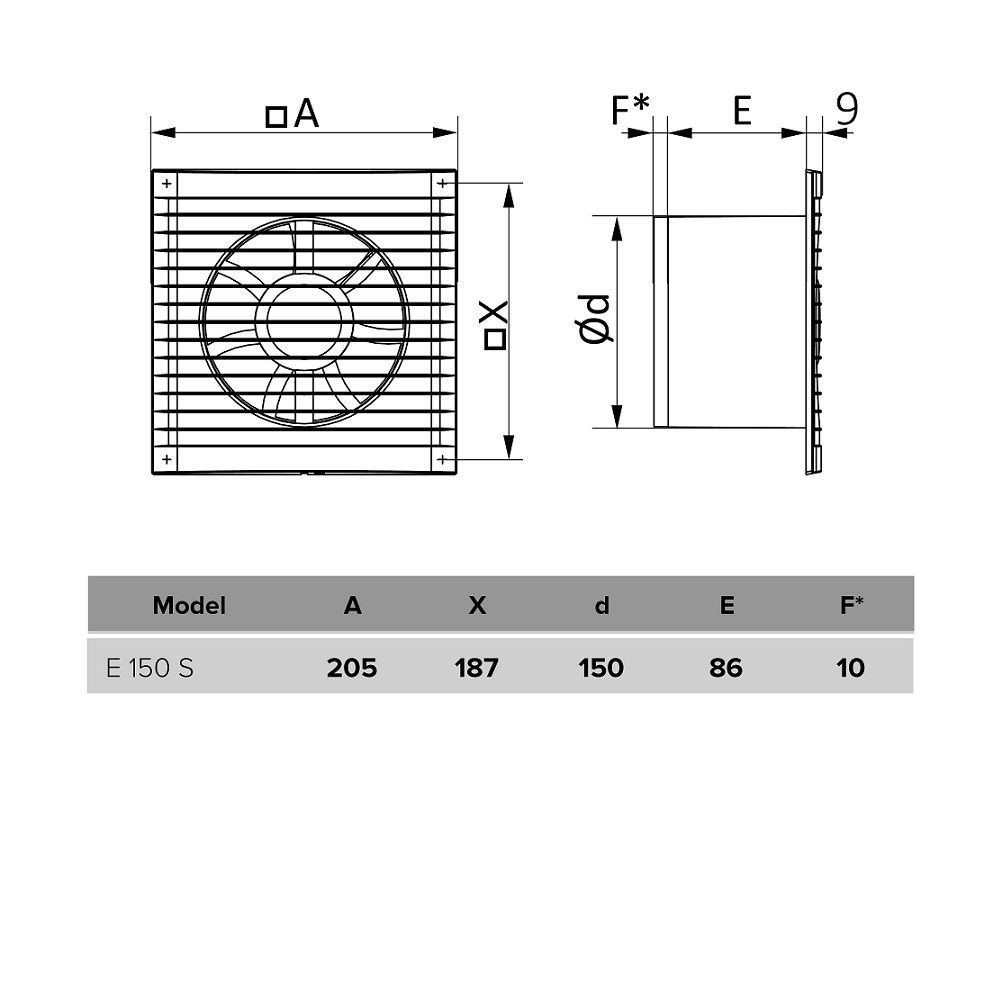 Vonios Ventiliatorius Vlano E 150 S (Paprasta Komplektacija) ⌀150 m), 425135470323