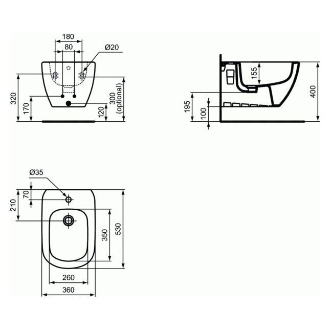 Pakabinama bidė IdealStandard Tesi, juoda T3552V3