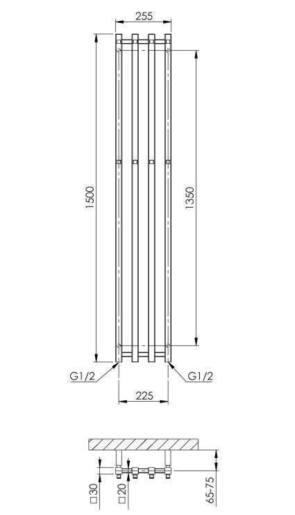 Rankšluosčių džiovintuvas PMH Pluto X 25,5x150 cm, chromas, P2C/4