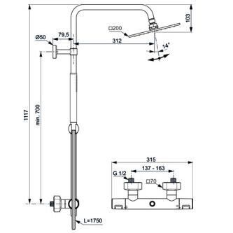 Termostatinė dušo sistema Ideal Standard T25, juoda matinė, A7686XG