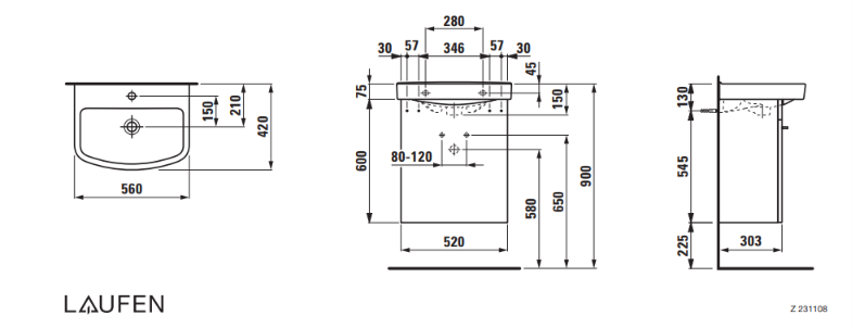 Vonios spintelė su praustuvu LAUFEN KOMPAS 56 cm, balta, H8631572201041 Vonios spintelė su praustuvu LAUFEN KOMPAS 56 cm, balta, H8631572201041