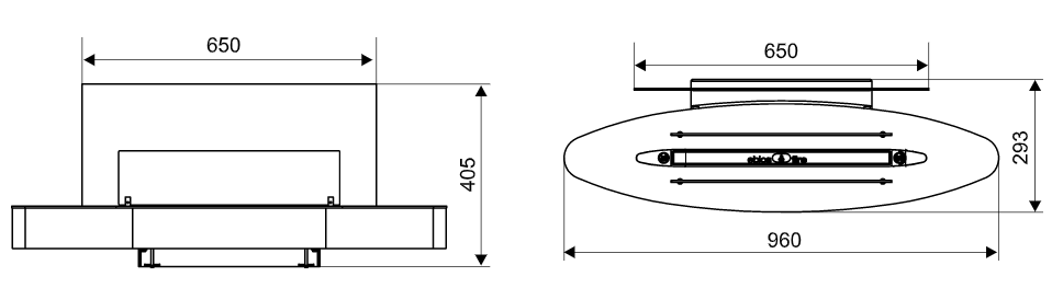 Bio židinys Ebios-fire Elipse Wall, nerūdijančio plieno, 34 m2, 3,4 kW