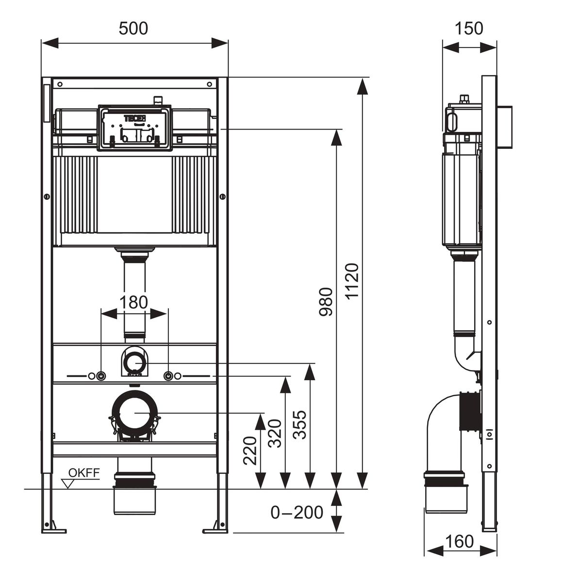 Komplektas: rėmas TECEbase su balta plokštele ir unitazas Simas Trevi Rimless su Soft Close dangčiu