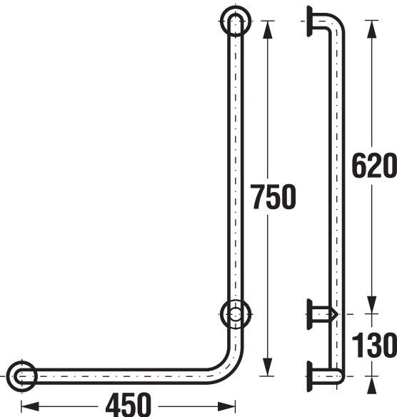 Kairinis dušo turėklas JIKA Universum 750 x 450 mm, baltas, H3897120000001
