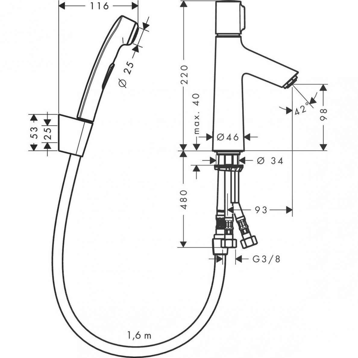 Praustuvo maišytuvas Hansgrohe Talis Select S su bide dušeliu, chromas 72291000