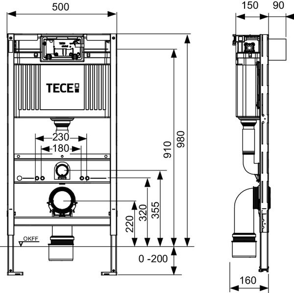 Potinkinis rėmas TECEprofil su Uni bakeliu H980mm 9300382